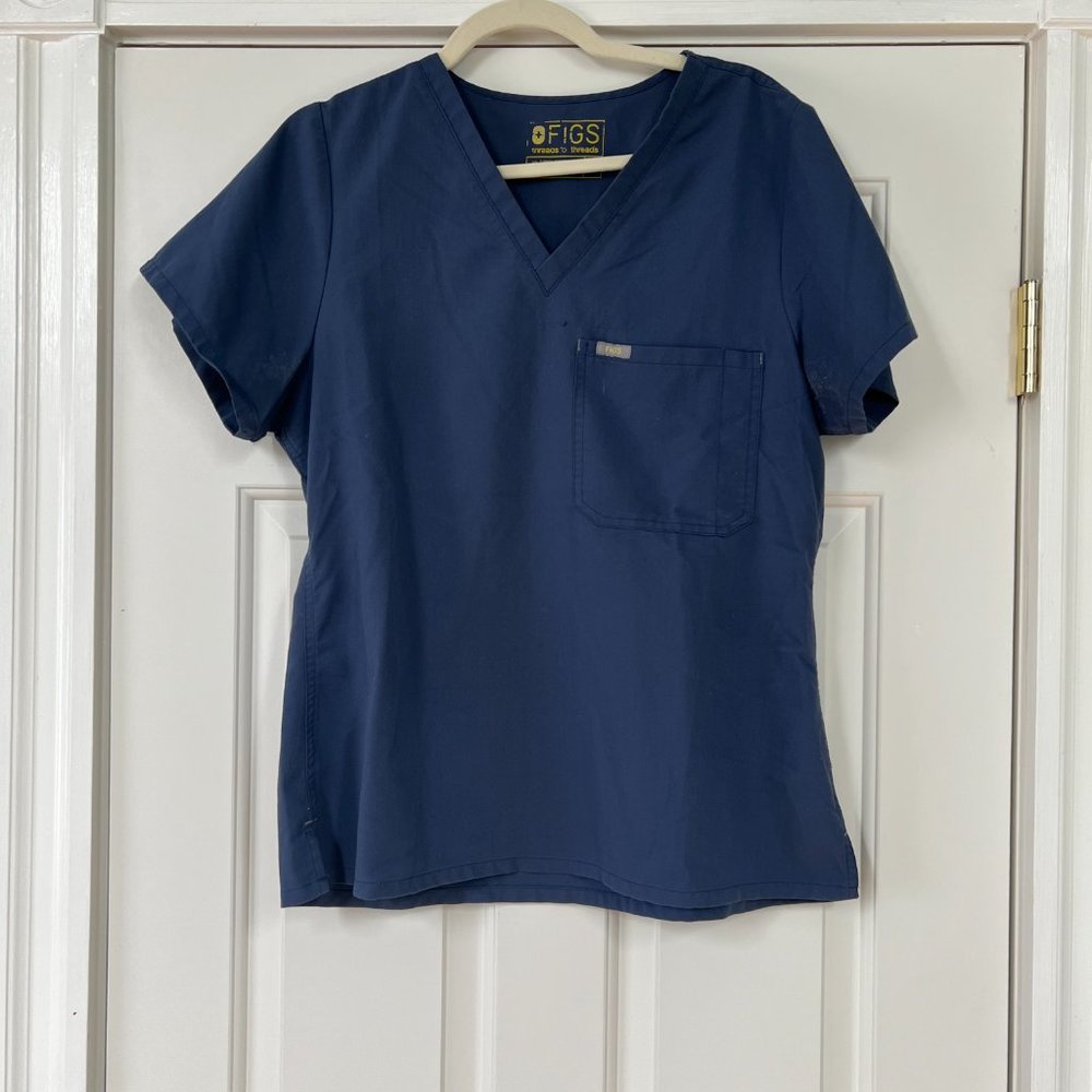 FIGS 1-Pocket V-Neck Dark Blue Scrub Top- LARGE